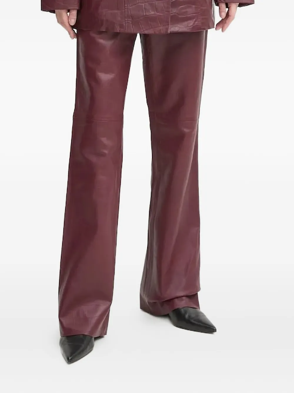 Gestuz Crocodile-embossed Leather Trousers In Burgundy