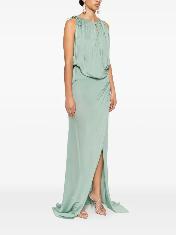 green emerald velvet dress Blumarine Green Chiff Plisse Maxi Dress