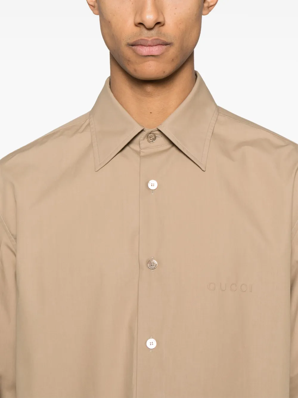 Gucci Overhemd met logo-reliëf Beige