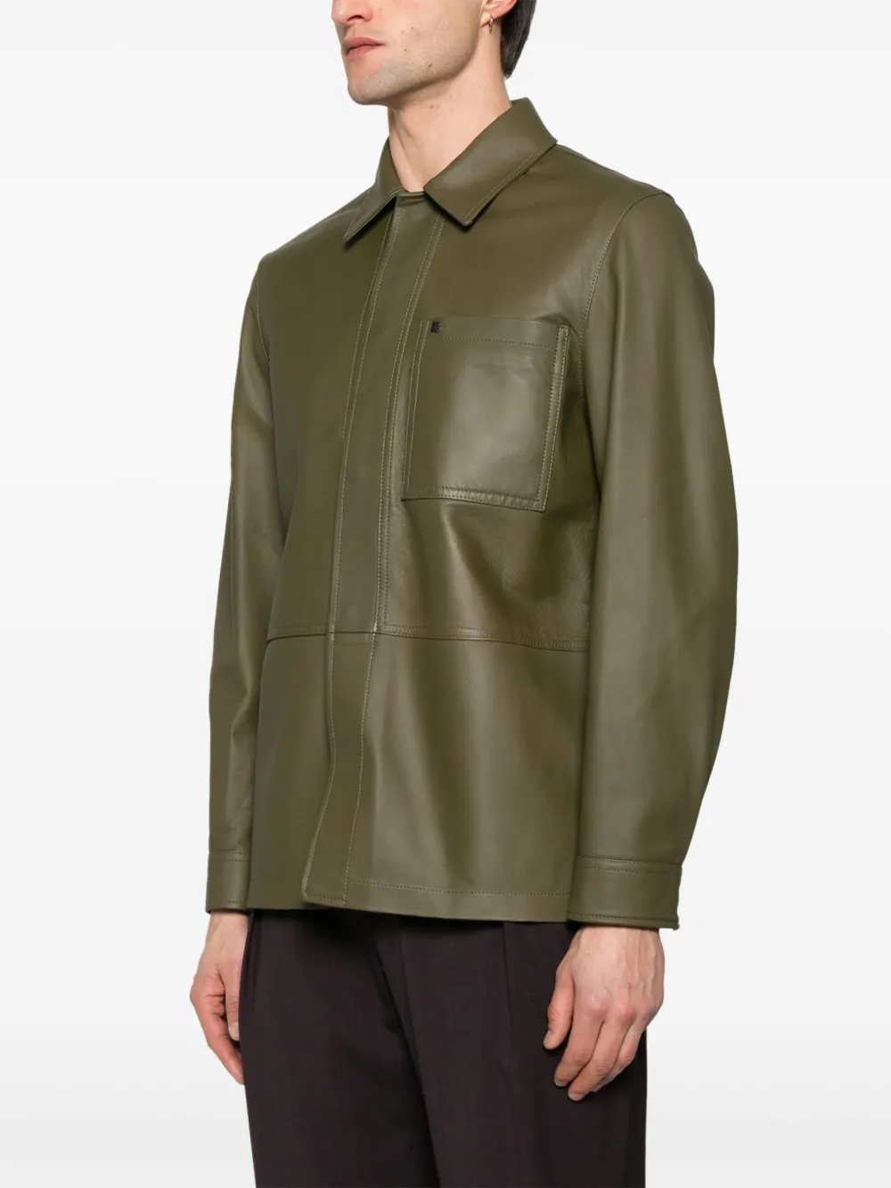 Tagliatore Leren shirtjack Groen