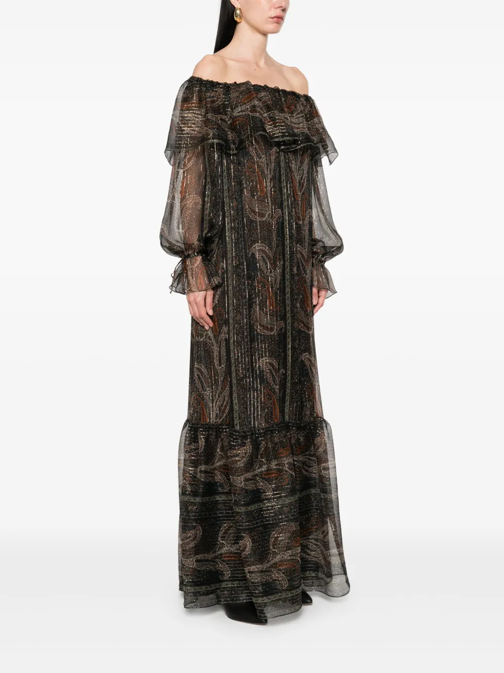 Saint Laurent Maxi-jurk met paisley-print Zwart