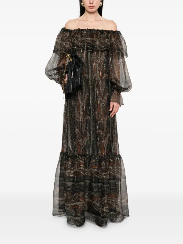 Saint Laurent Paisley Muslin Maxi Dress - Black