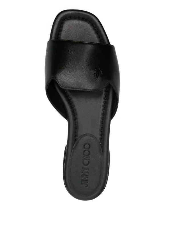 正規店買付【JIMMY CHOO】Dina Logo Plaque Slides サンダル Jimmy Choo Dina Slides | Black | FARFETCH