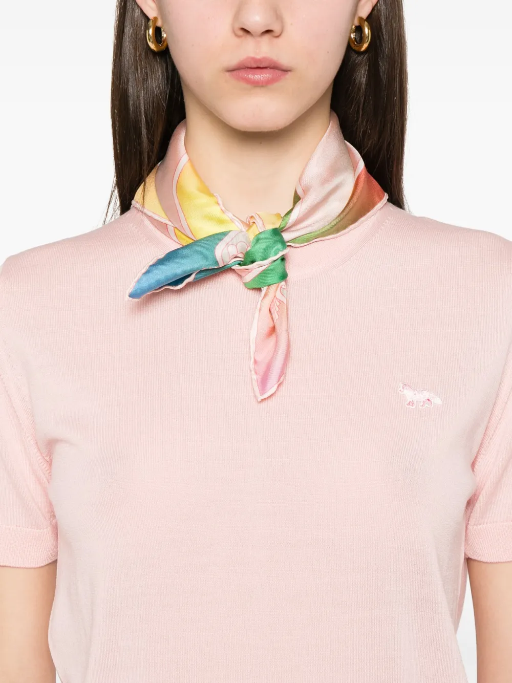 Shop Maison Kitsuné Baby Fox-patch Knitted T-shirt In Pink
