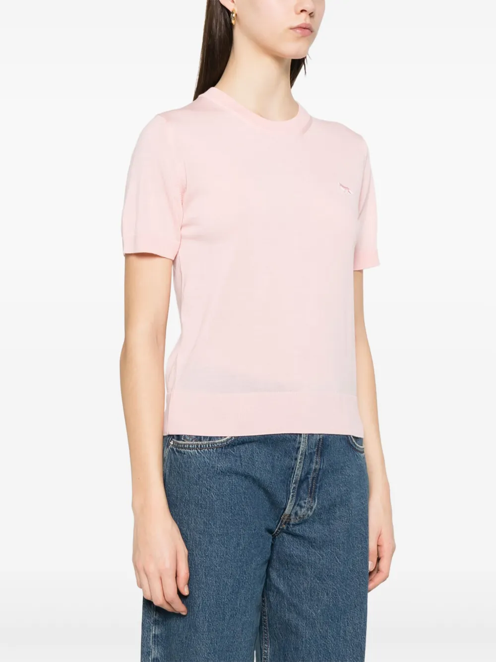 Shop Maison Kitsuné Baby Fox-patch Knitted T-shirt In Pink
