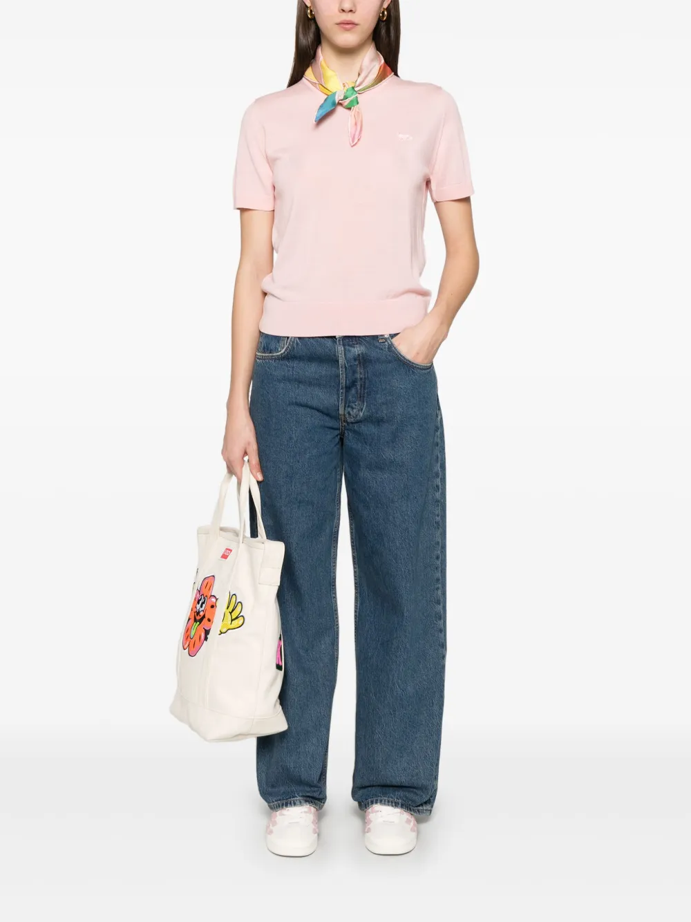 Shop Maison Kitsuné Baby Fox-patch Knitted T-shirt In Pink