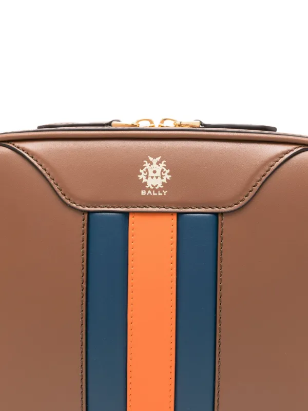 BALLY ダークブラウン ストライプ ハンドバッグ BALLY バリー バリーストライプ トートバッグ レザー レディース