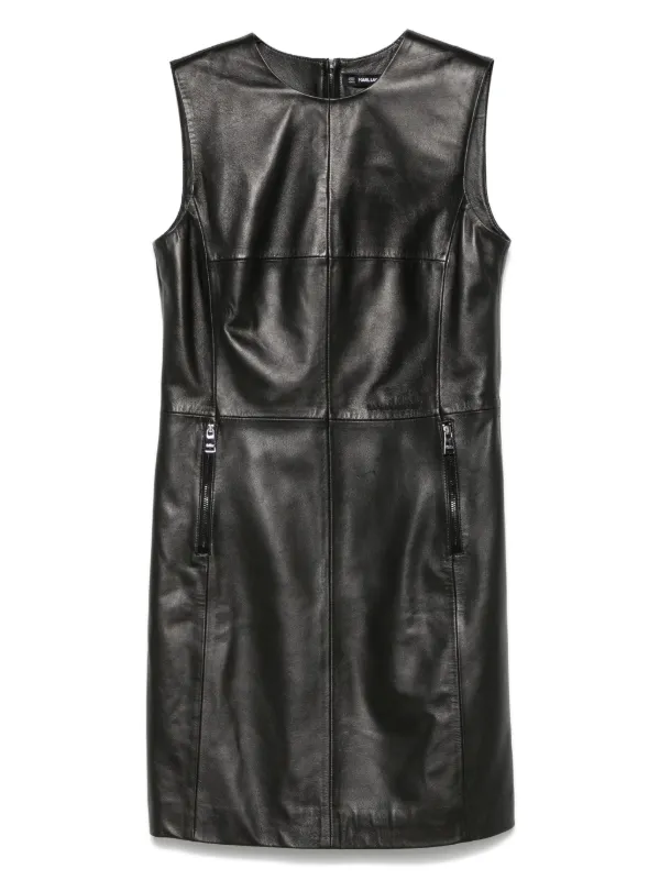 knee length dresses for ladies Black Faux Leather Ruffle Sleeve Mini Shift Dress