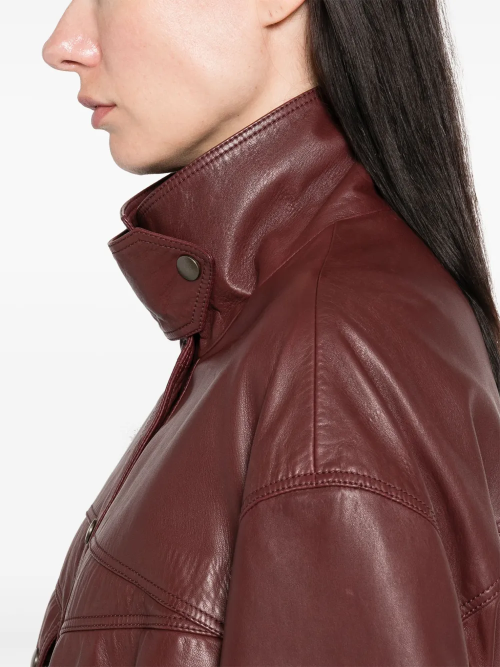 Chloé Leather Safari Jacket Clothing In Burgundy