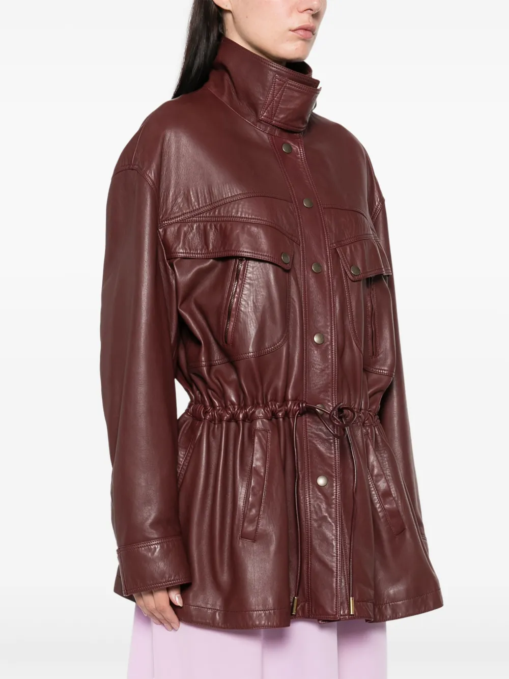 Chloé Leather Safari Jacket Clothing In Burgundy