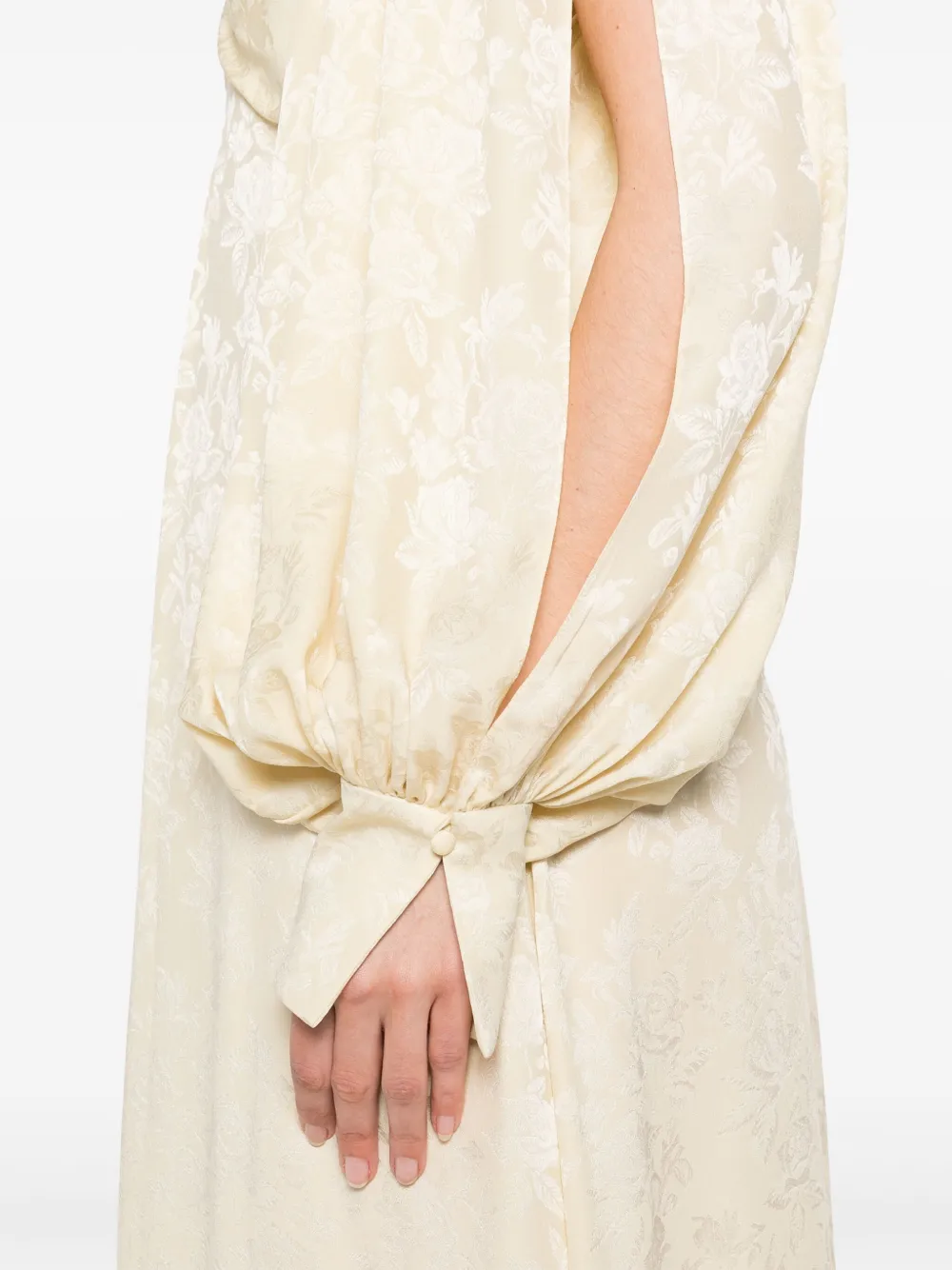 Chloé Midi-jurk met bloemen-jacquard en ruches Beige