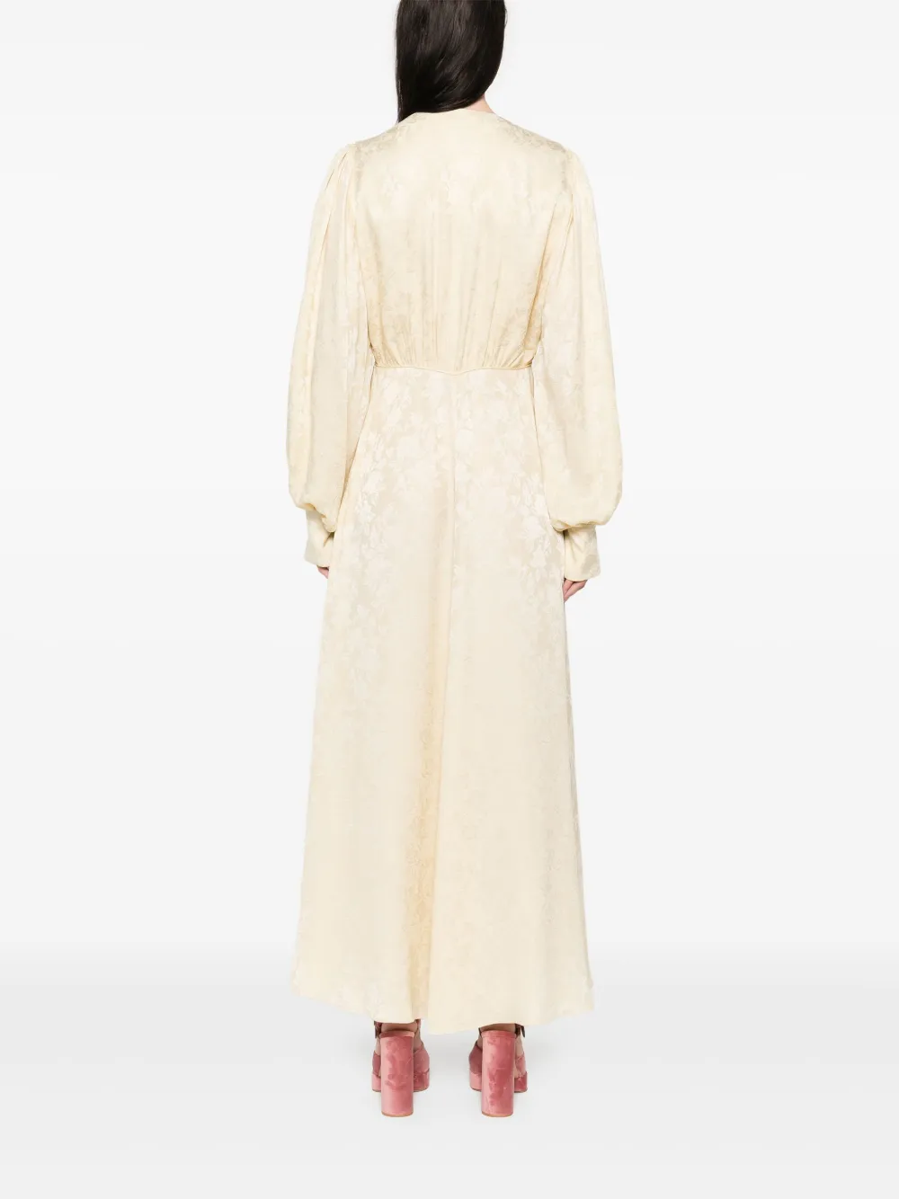 Chloé Midi-jurk met bloemen-jacquard en ruches Beige