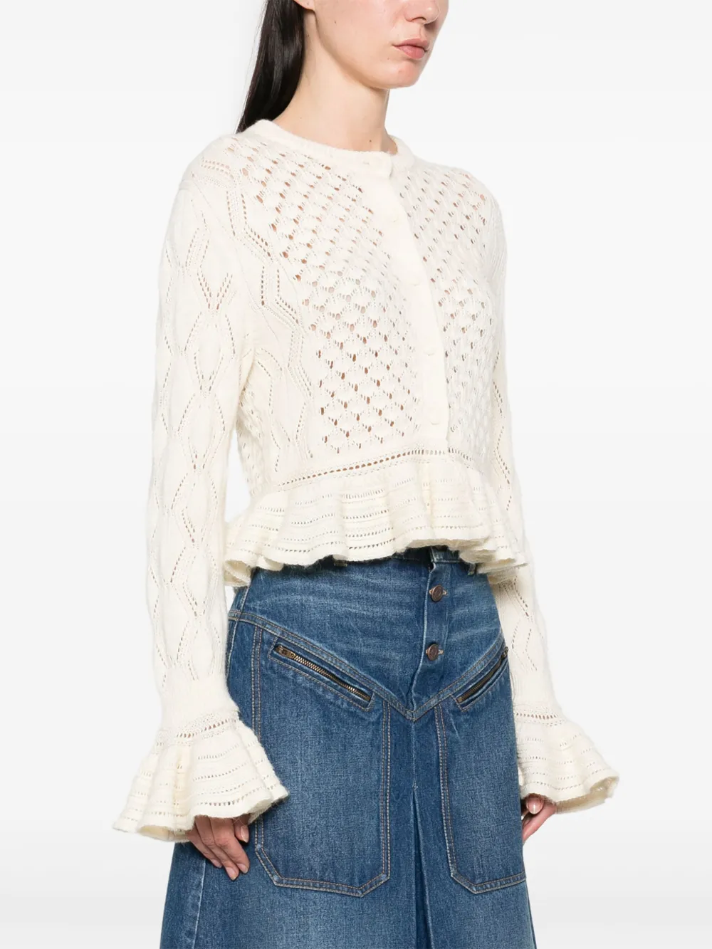 Chloé Opengebreid vest met ruches Beige