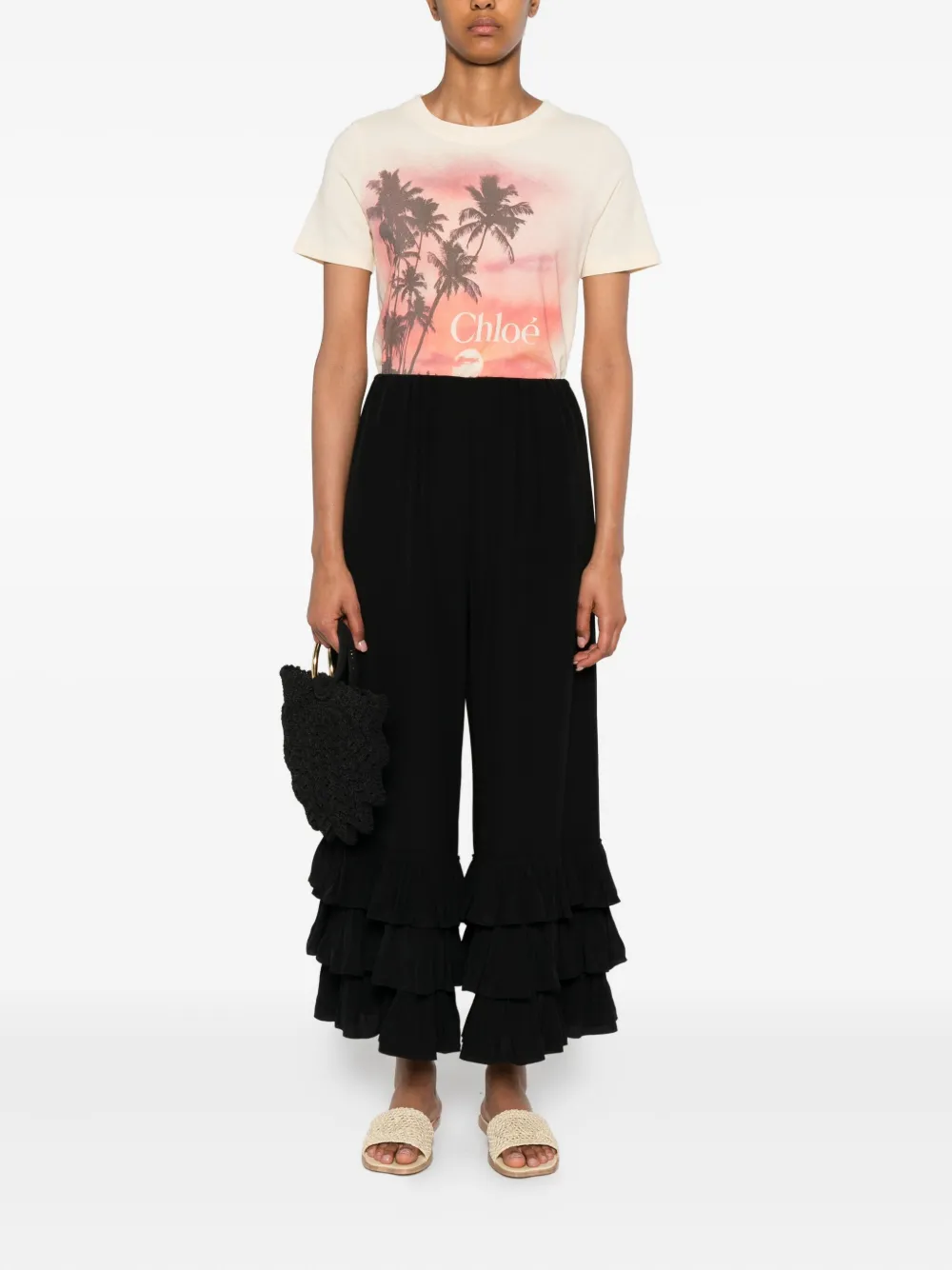 Chloé T-shirt met logoprint Beige