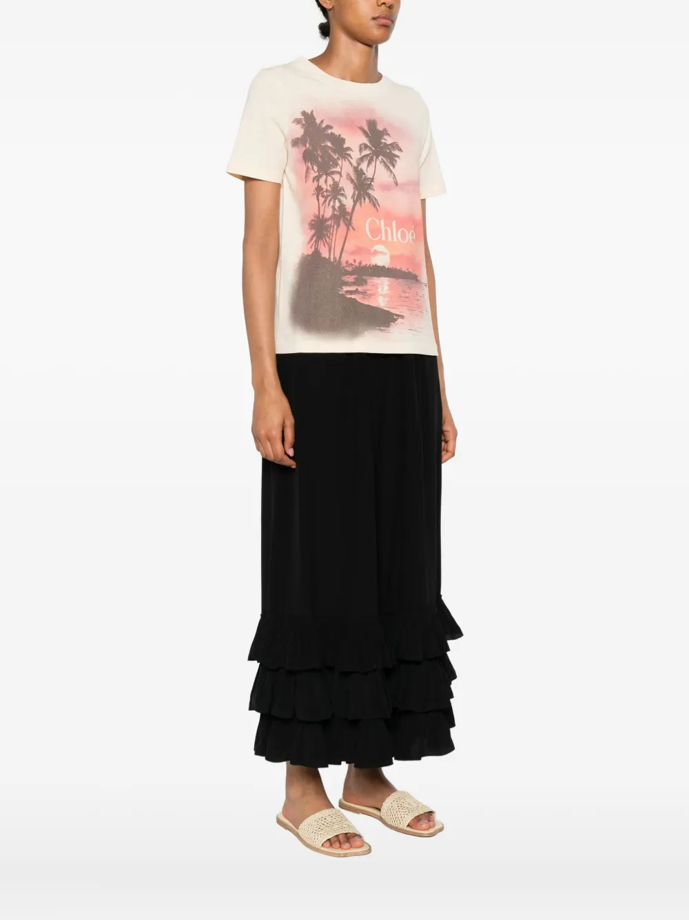 Chloé T-shirt met logoprint Beige