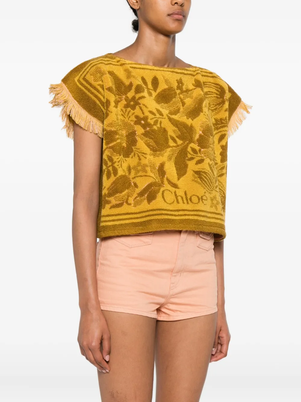 Chloé Top met boothals en jacquard Geel