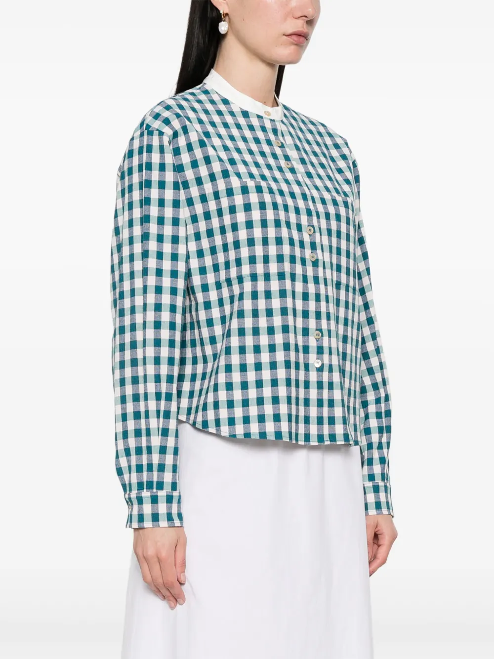 Forte Blouse met gingham ruit en kraag Blauw