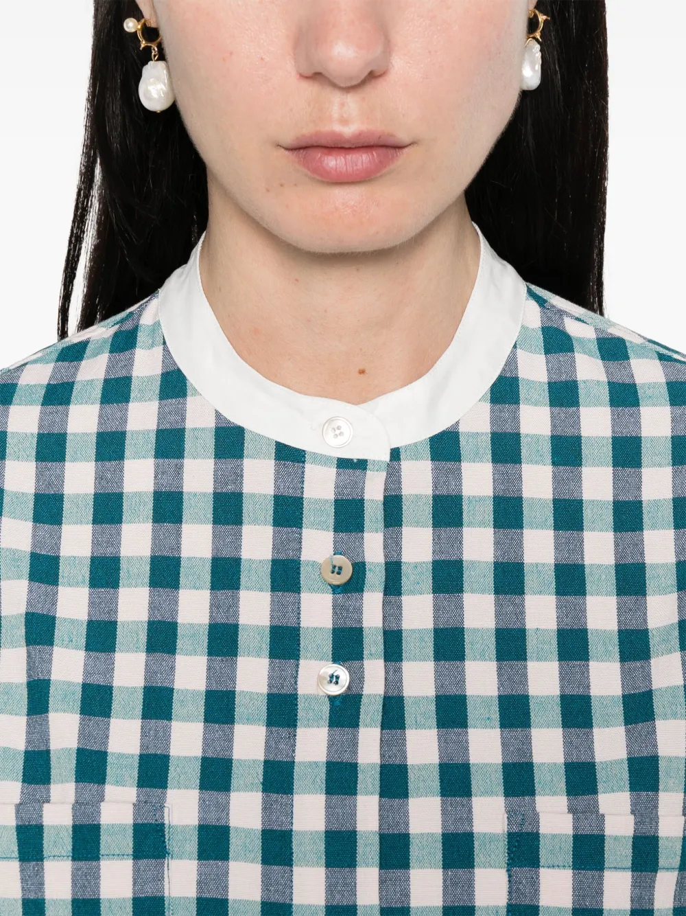 Forte Blouse met gingham ruit en kraag Blauw
