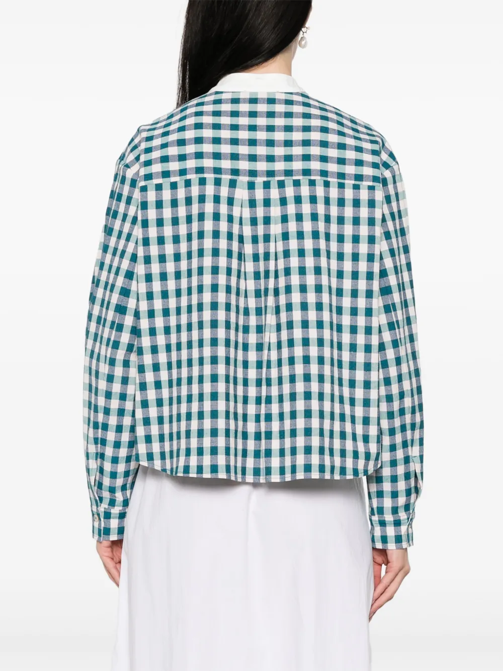 Forte Blouse met gingham ruit en kraag Blauw