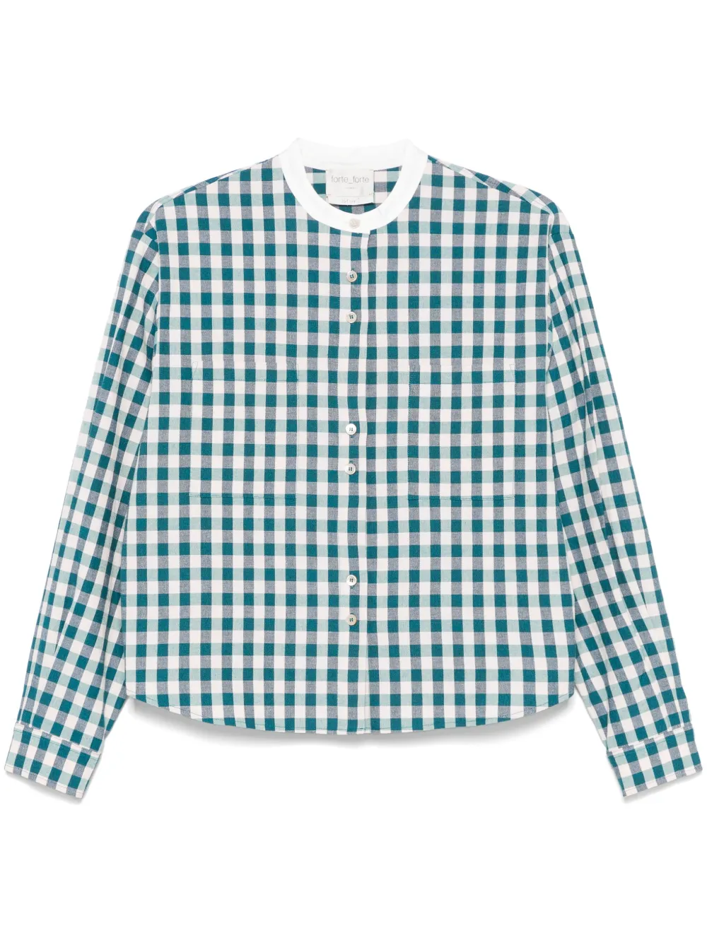 Forte Blouse met gingham ruit en kraag Blauw