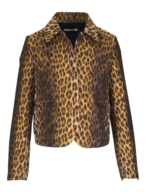 Odeeh chamarra de mezclilla con estampado de leopardo