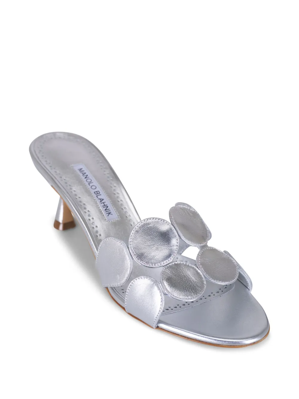 Manolo Blahnik Metallic muiltjes met bloemendetail Zilver