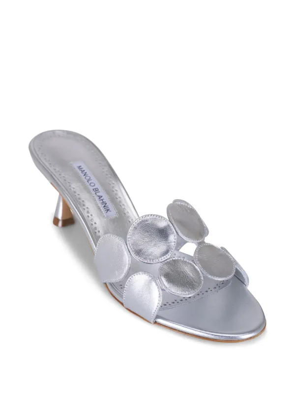Manolo Blahnik メタリック フローラル ミュール | シルバートーン
