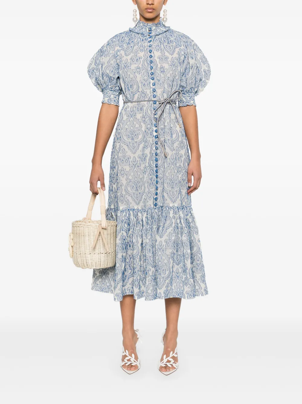 ZIMMERMANN Wylie Lantern midi-jurk - Blauw