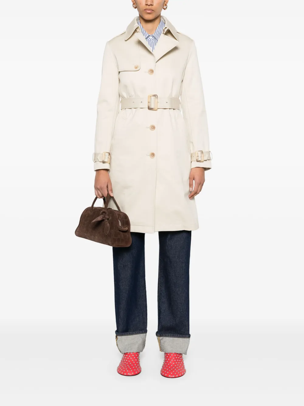 Add Trenchcoat met enkele rij knopen - Beige