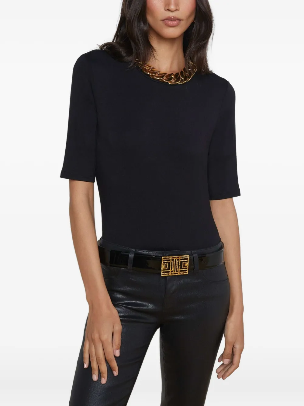 L Agence Saundra Crewneck Half-sleeve Top In Black