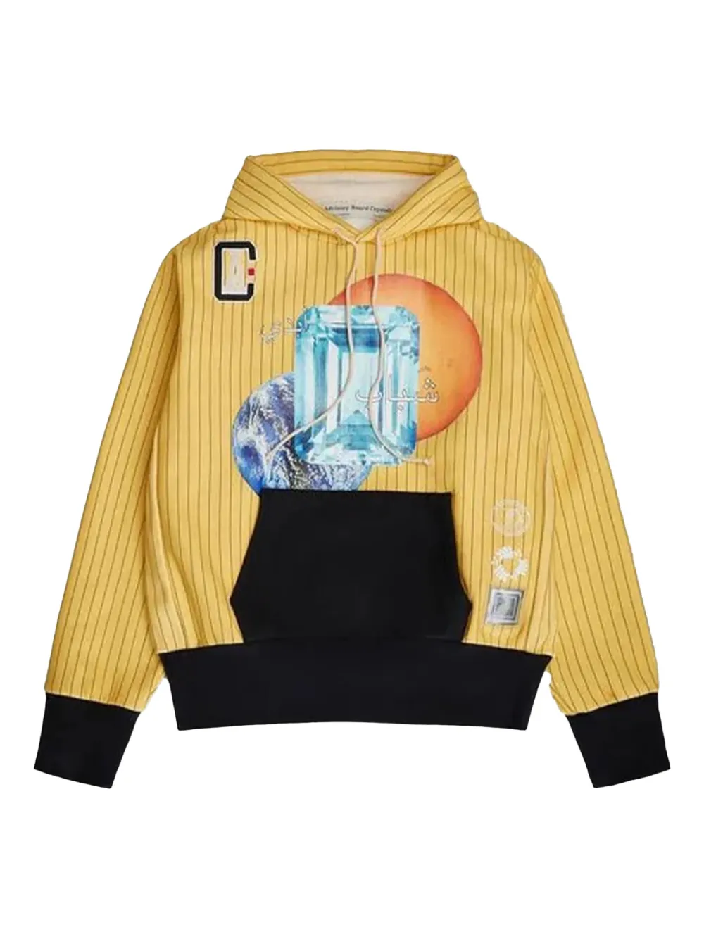 Advisory Board Crystals Pinstripe Aquamarine-print Hoodie In Yellow