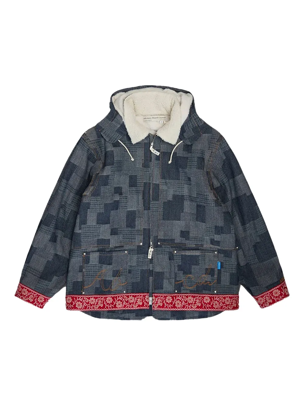 patchwork crystal-rivet denim jacket