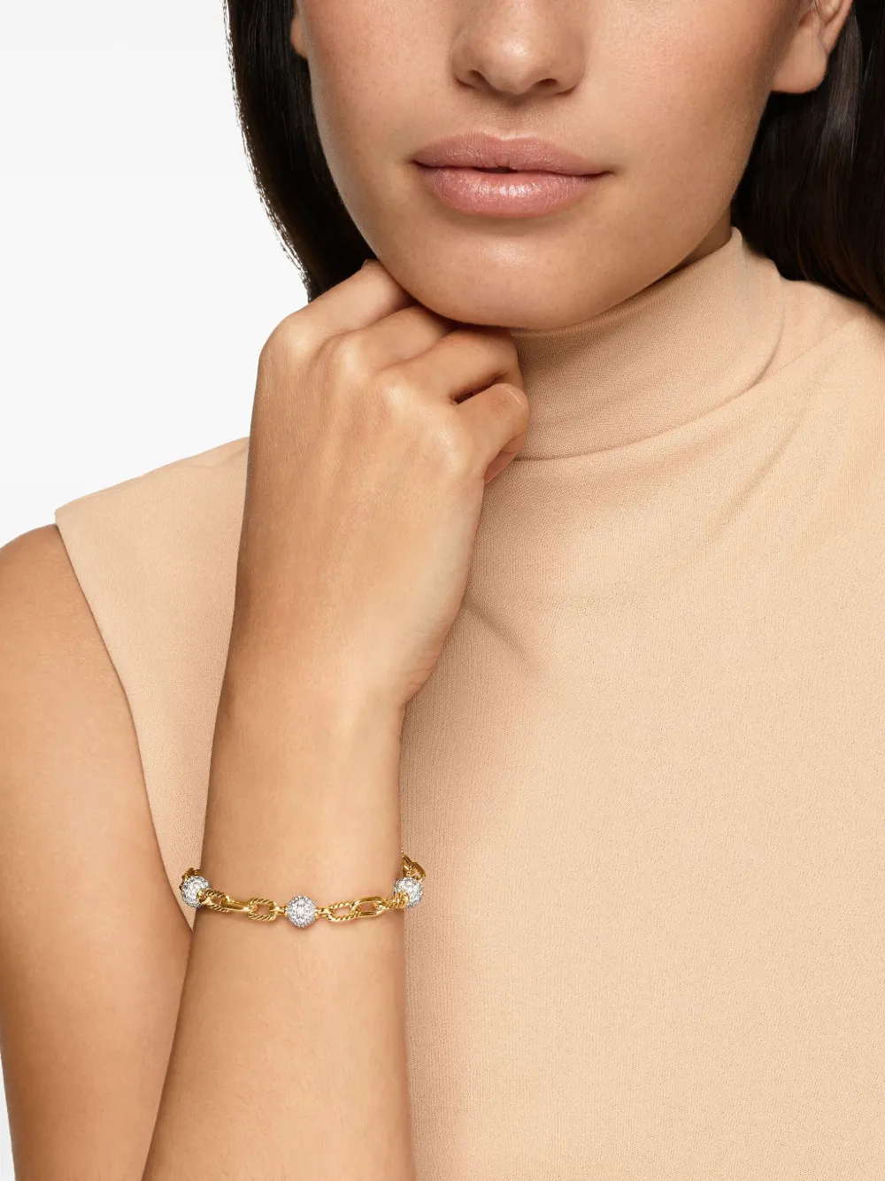 David Yurman 18kt yellow gold DY Madison beaded diamond bracelet (6mm) | Image 2