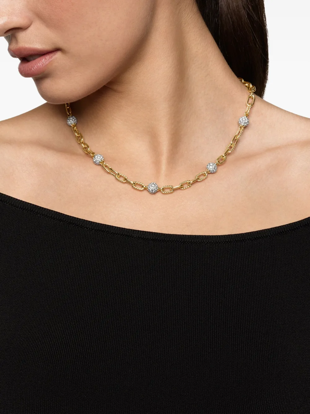 David Yurman 18kt yellow gold DY Madison beaded diamond necklace (6mm) | Image 2