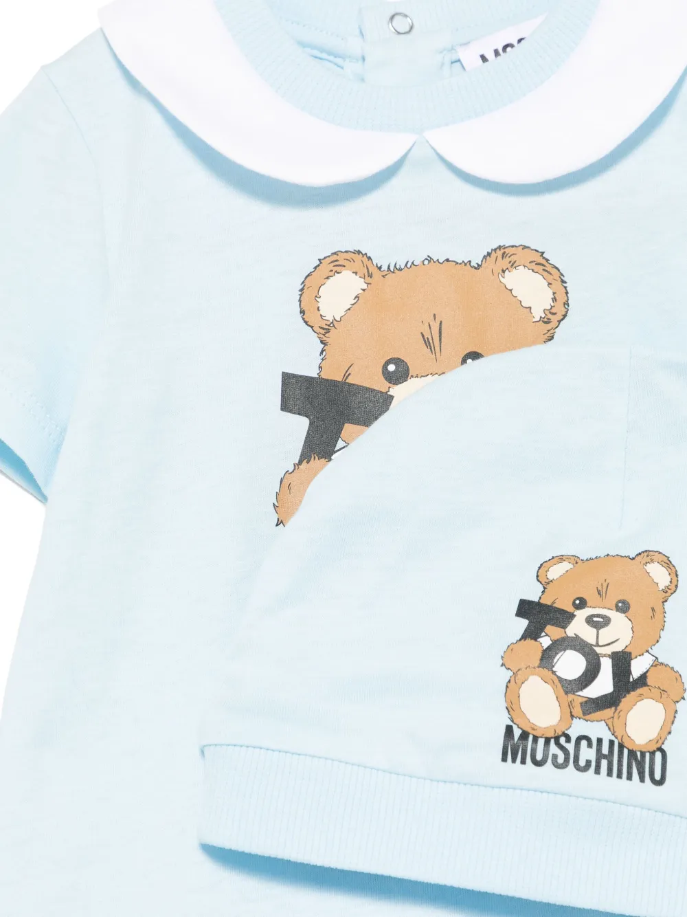 Moschino Kids Leo romperset met Teddy-print Blauw