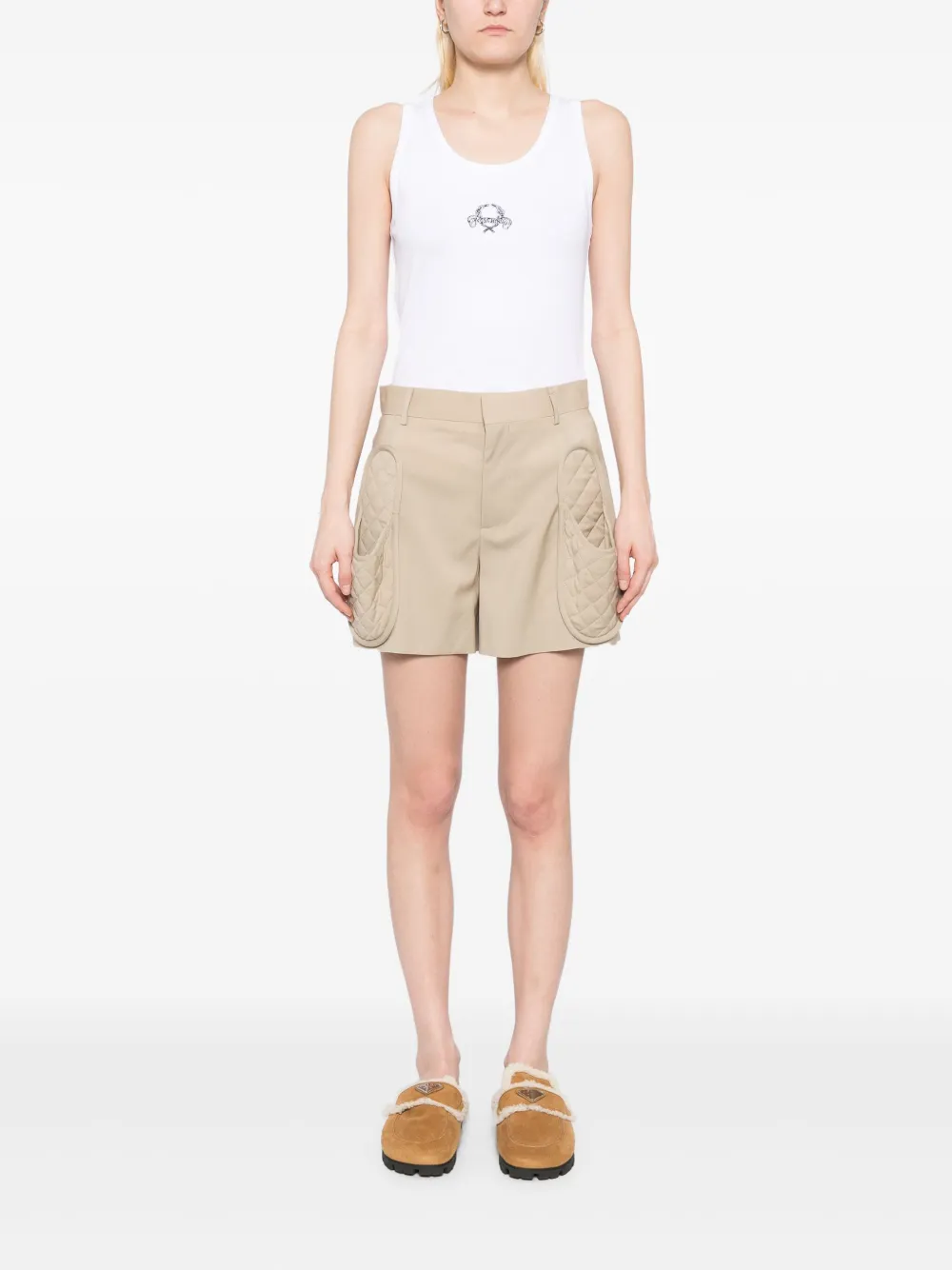 Moschino Wollen shorts met gevoerde zak - Beige