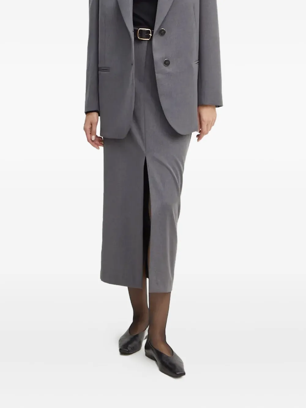 Simona Corsellini Front-slit Midi Skirt In Gray