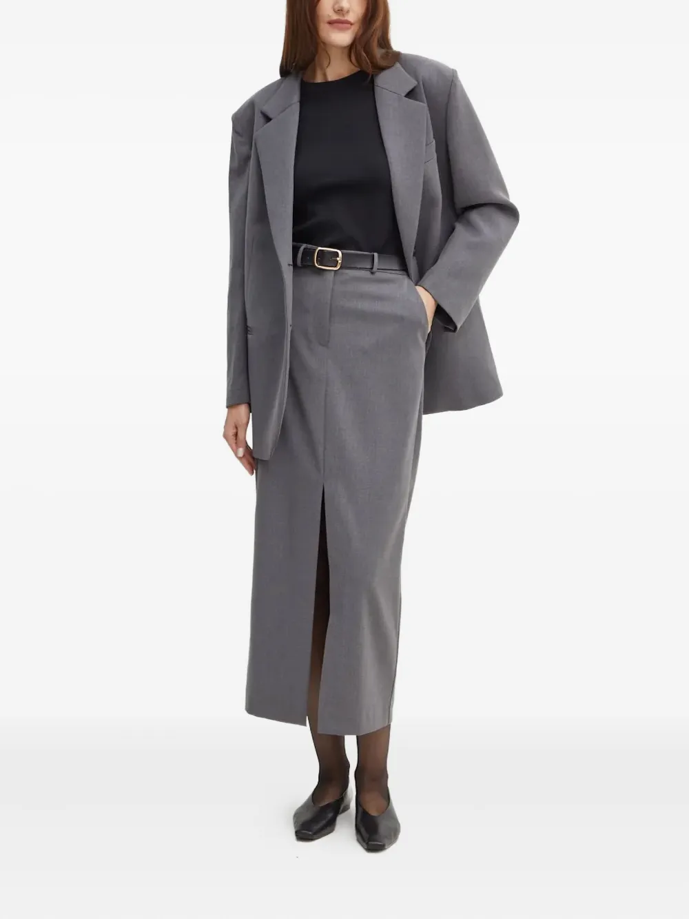 Simona Corsellini Front-slit Midi Skirt In Gray