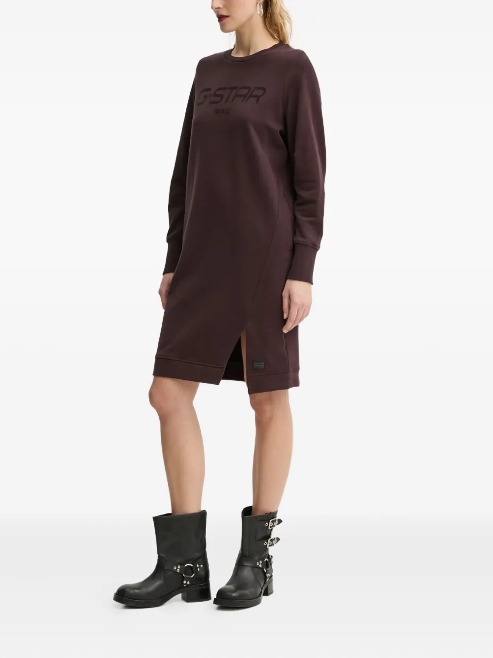 G-Star RAW flock-print logo slit midi dress - Bruin