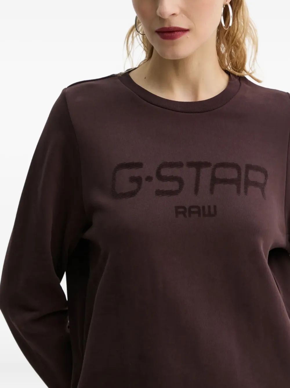 G-star Raw Flock-print Logo Slit Midi Dress In Brown