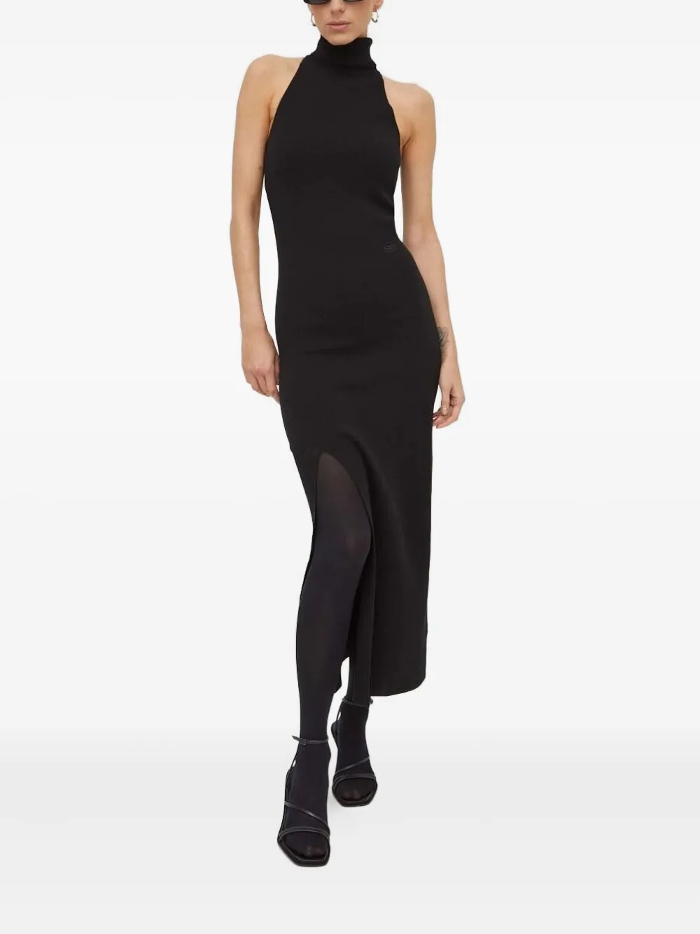 G-star Raw High-neck Side-slit Maxi Dress In Black