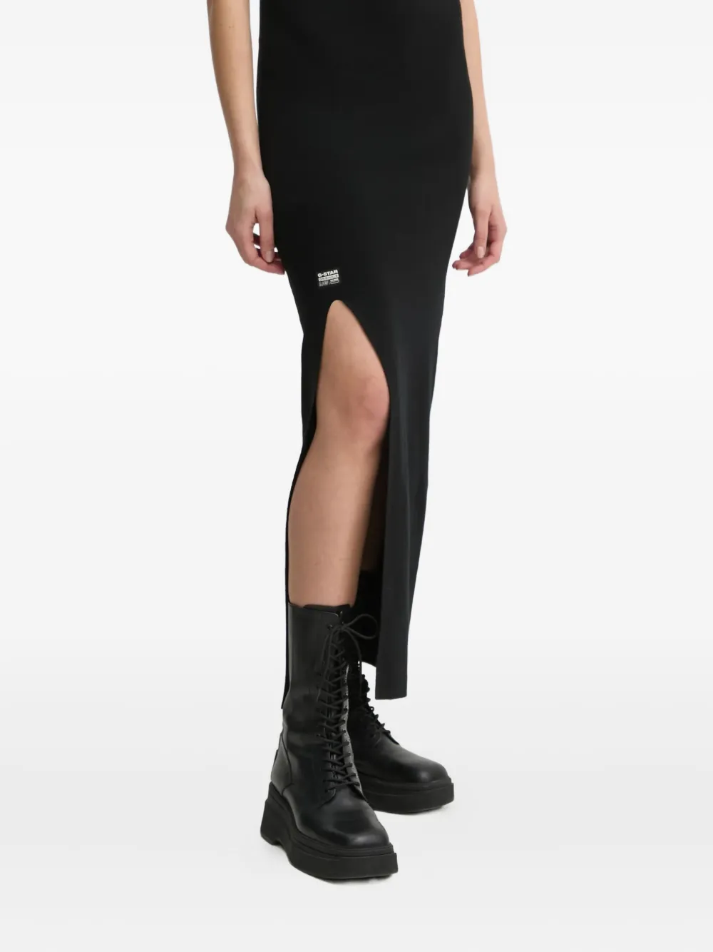 G-star Raw High-neck Side-slit Dress In Black