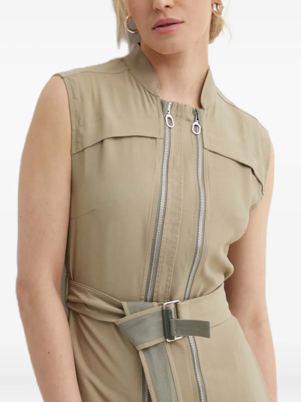 G-star Raw Zip-up Belted Dress In Neutral