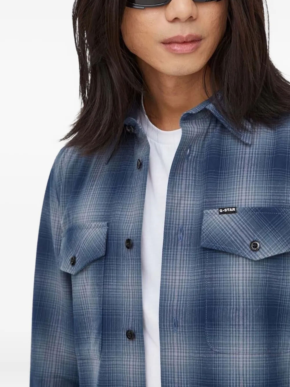 G-Star RAW Geruit overhemd met zak Blauw