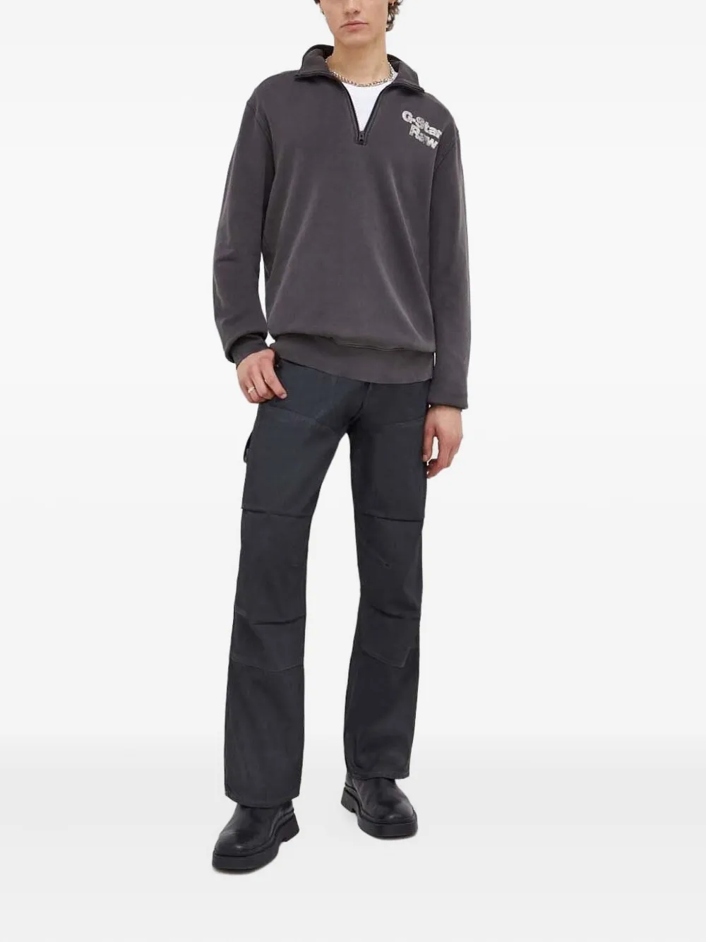 G-Star RAW Sweater met hoge hals en logo - Grijs