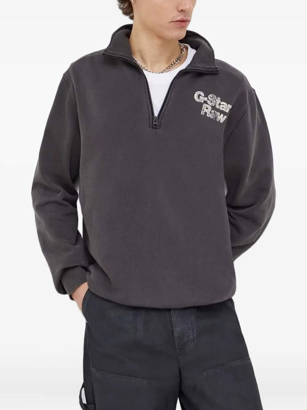 G-Star RAW Sweater met hoge hals en logo Grijs