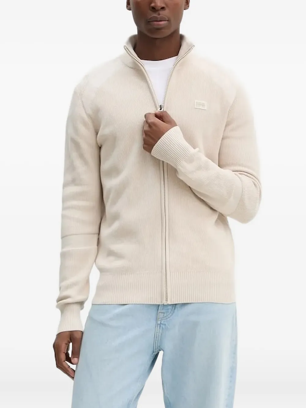G-Star RAW ribbed zip-up cardigan | Neutrals | Image 1