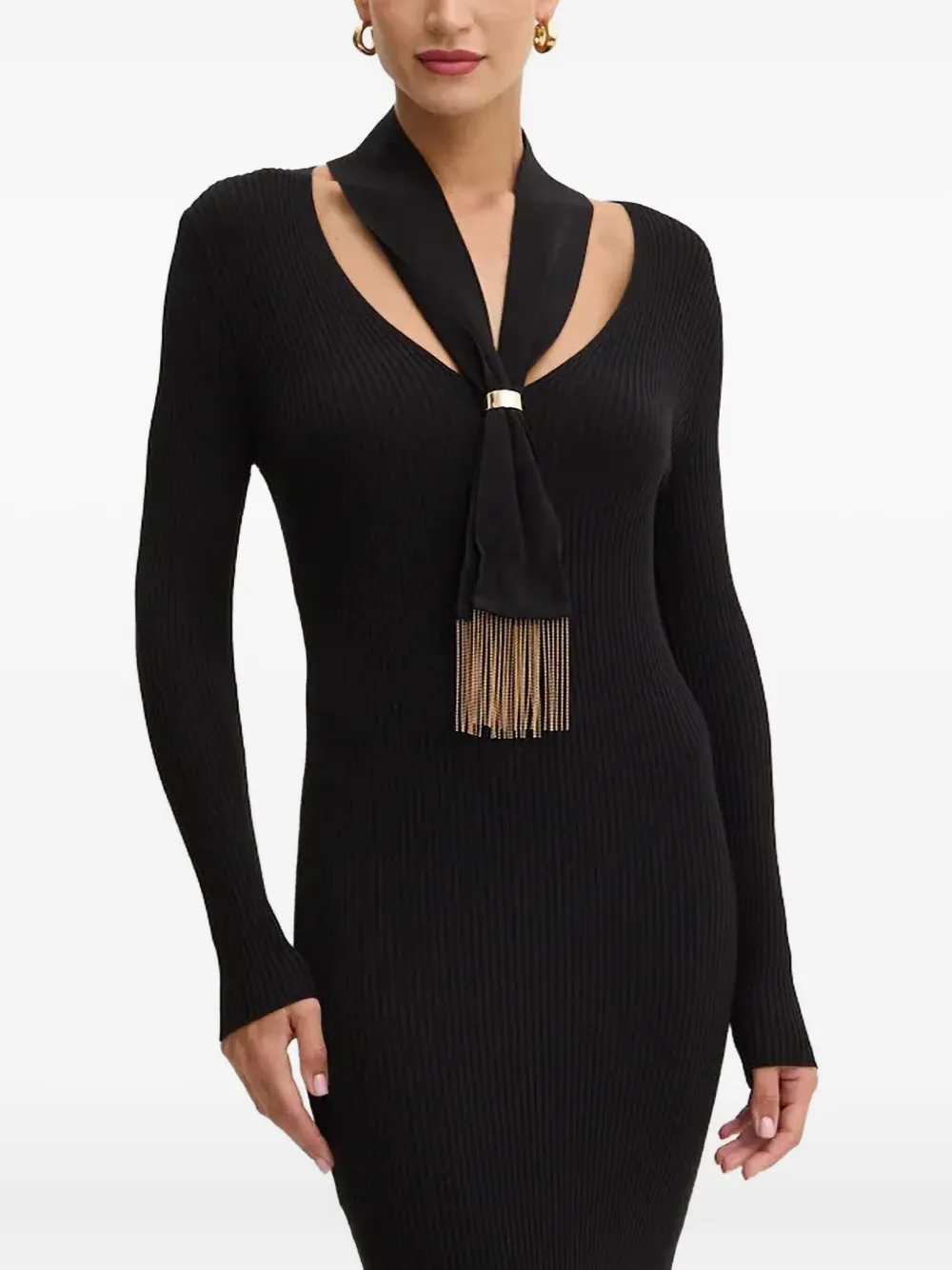 SIMONA CORSELLINI scarf-detail ribbed dress Zwart