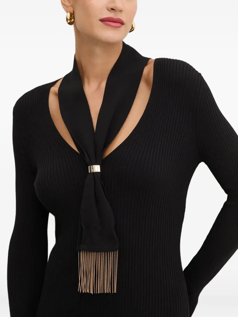 SIMONA CORSELLINI scarf-detail ribbed dress Zwart