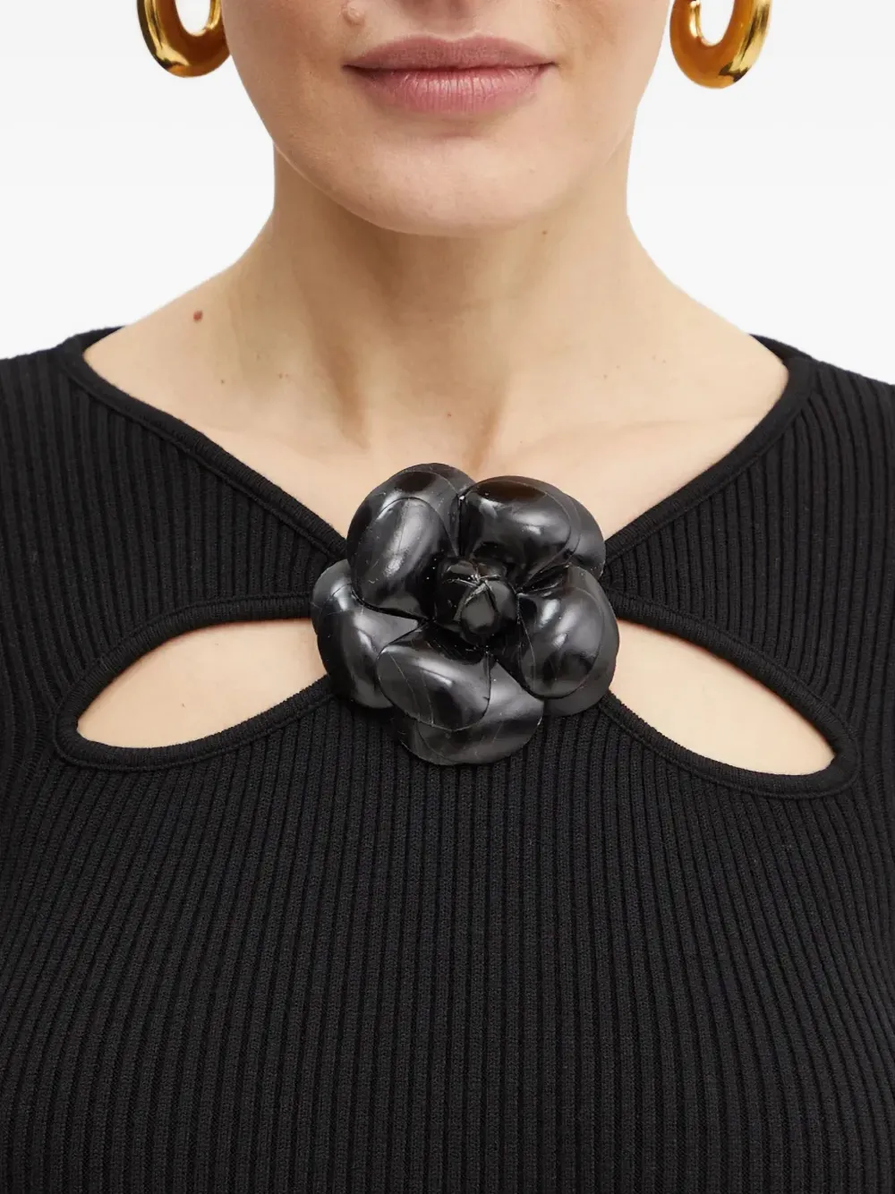 SIMONA CORSELLINI Mini-jurk met bloemapplicatie en uitgesneden details Zwart